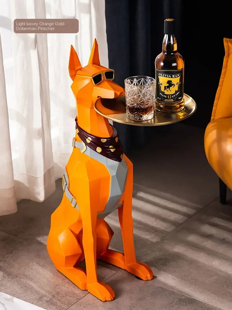 Large Doberman Dog Sculpture – Stylish Home Decoration with Functional Tray Storage