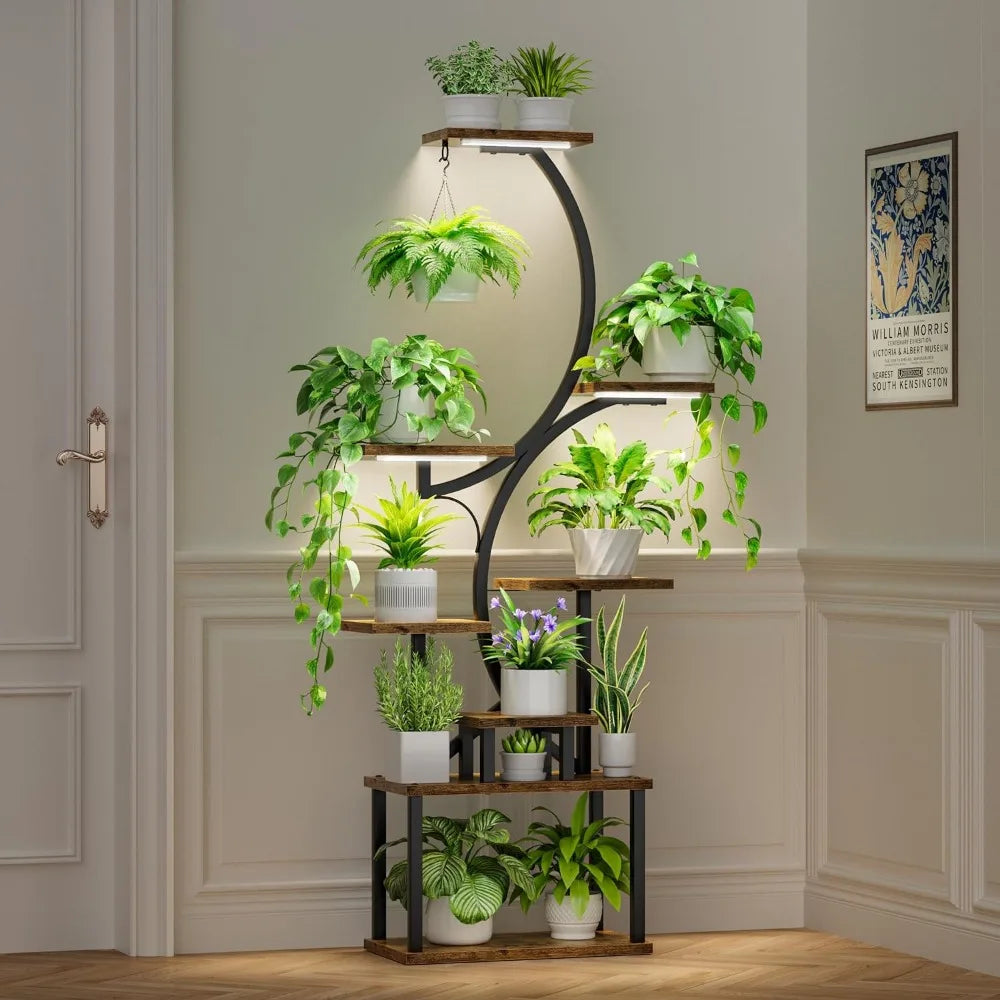 Illuminate & Elevate: 8-Tier Indoor Plant Stand with Grow Lights – 62" Tall Floral Shelf for Lush Indoor Gardens