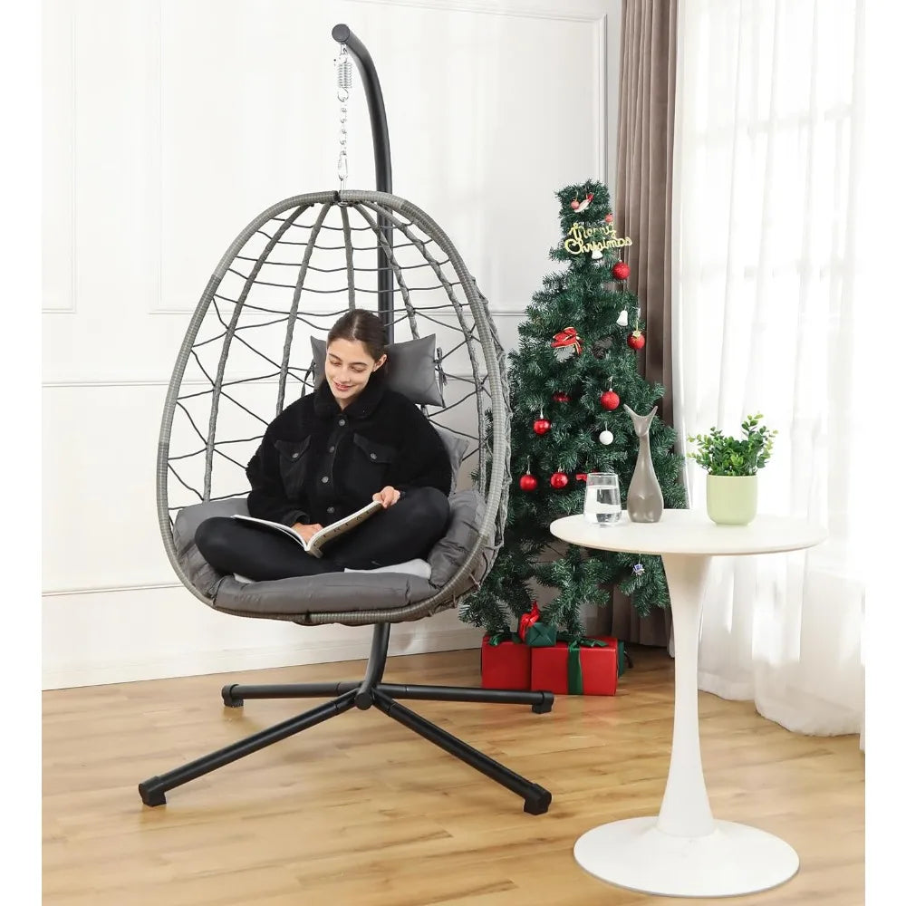 Luxury Lounge: Egg Chair with Stand & Hanging Nest – Washable Cushions and 350LBS Capacity!