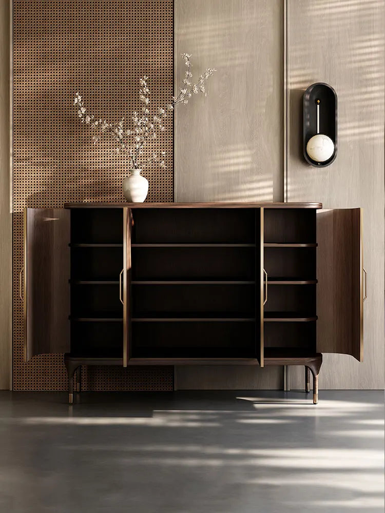 Luxury Medieval Walnut Shoe Cabinet Perfect Storage for Villa Entrances & Living Rooms