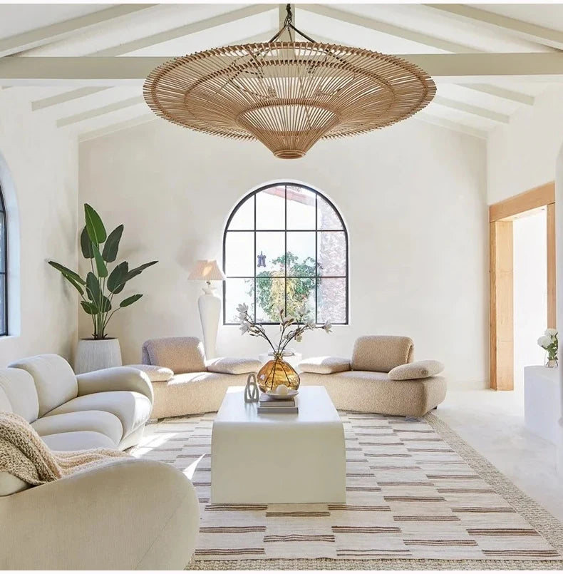 Bohemian Wicker Straw Hat Lamp for Living Room, Restaurant & Shop Decor