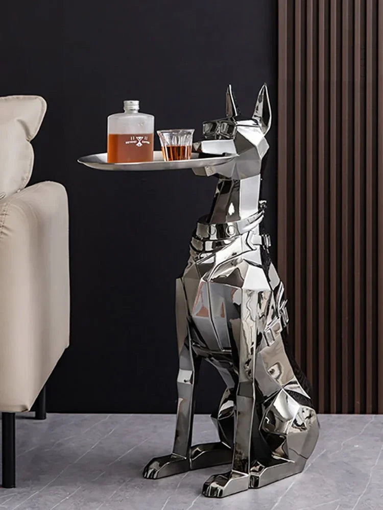 Large Doberman Dog Sculpture – Stylish Home Decoration with Functional Tray Storage