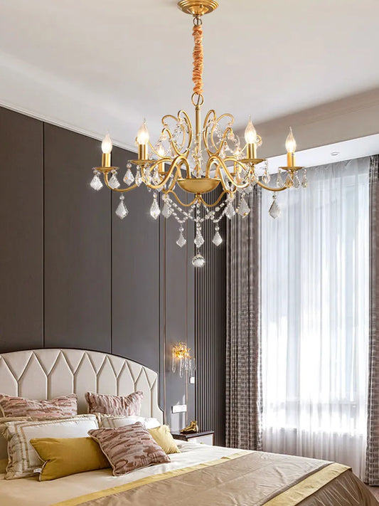 Luxury Gold Crystal Chandelier with Shade for Kitchen, Dining, or Bedroom