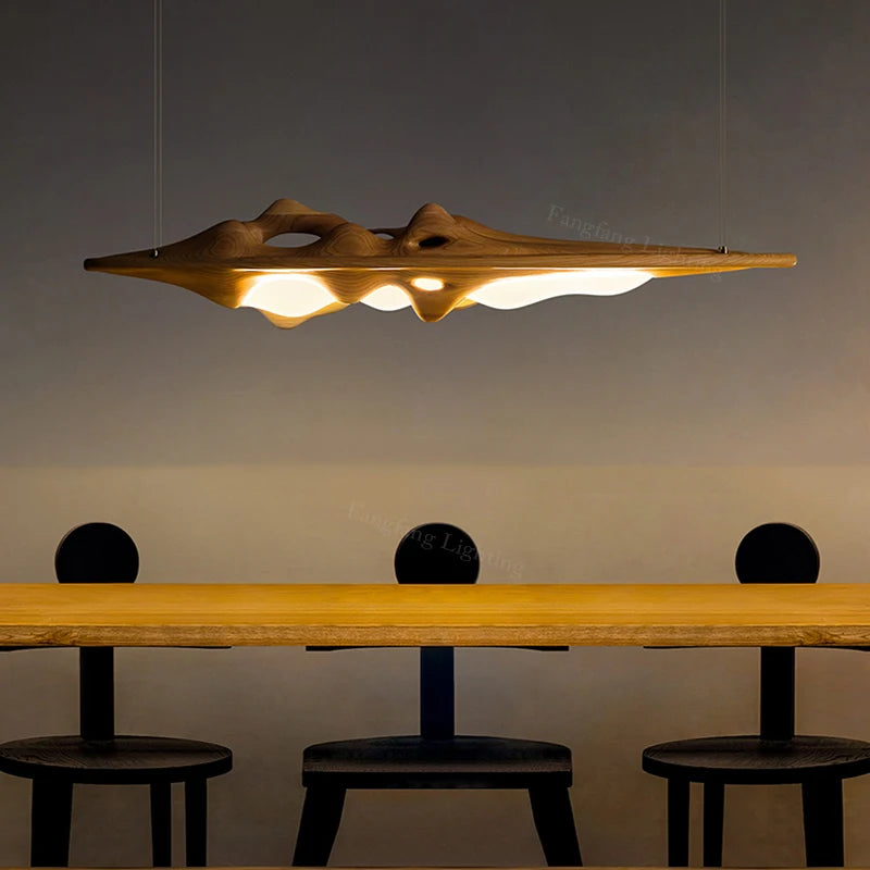Luxury Solid Wood LED Pendant Lights | Remote Control & Dimmable Hanging Lamp for Kitchen, Dining & Living Room