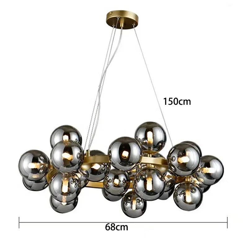 Modern Glass Bubble Chandelier Elegant Round Pendant Light Perfect for Living, Dining & Bedroom Spaces