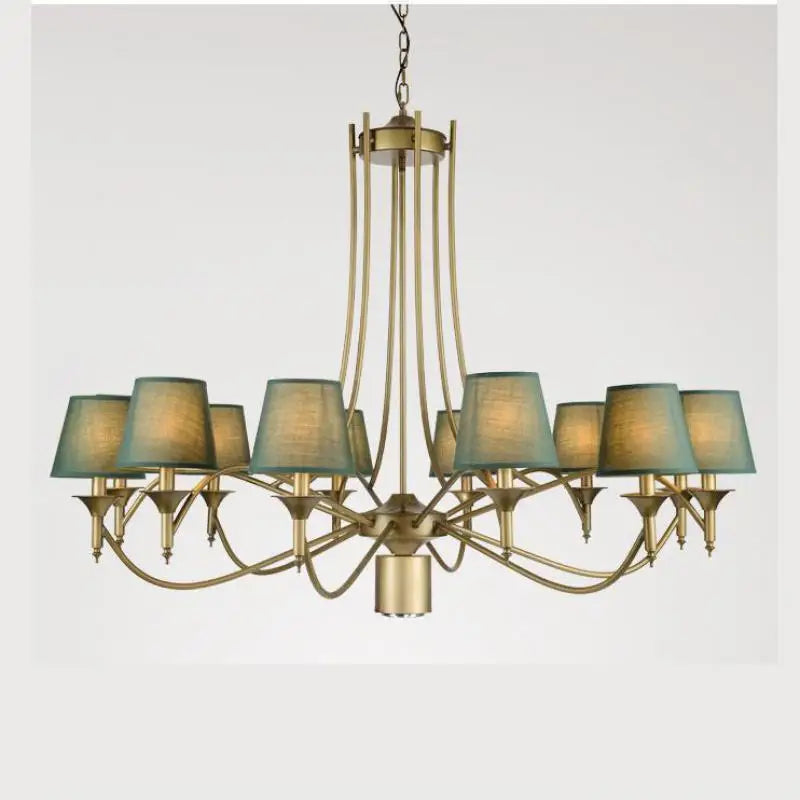 Vintage Iron Chandelier with Soft Cloth Lampshades