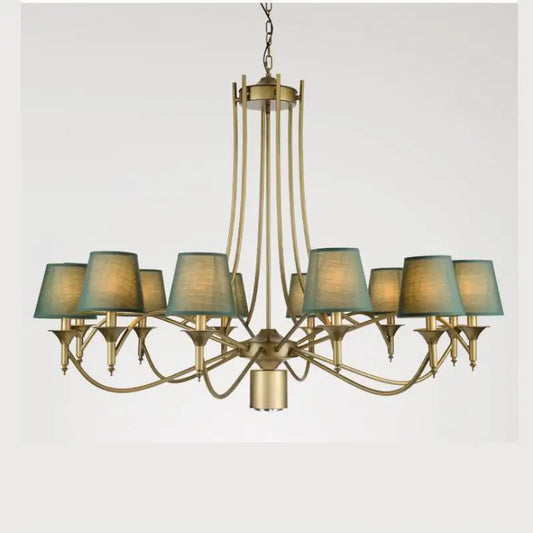 Vintage Iron Chandelier with Soft Cloth Lampshades
