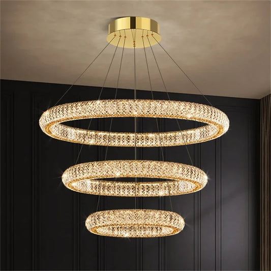 Crystal Round Rings LED Luxury Fixtures Chandelier For Home Living Room Bedroom