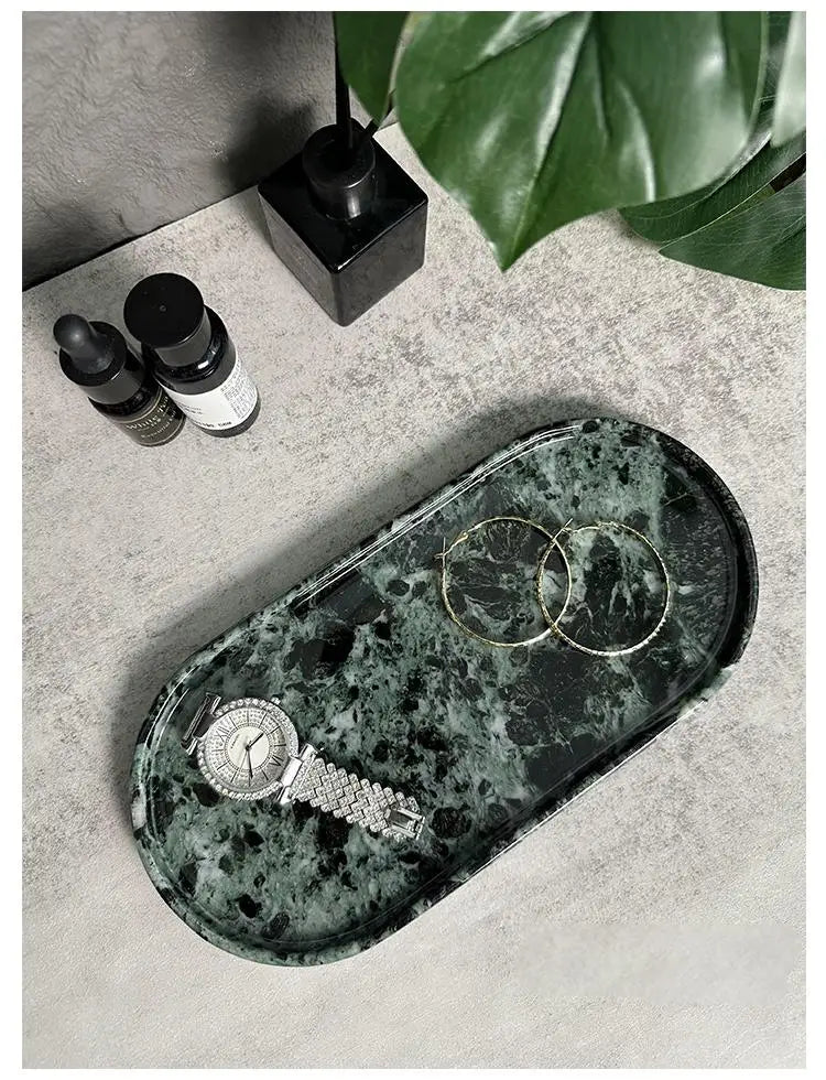 Luxury Marble Bathroom Tray Elegant Natural Stone Vanity & Cosmetic Organizer