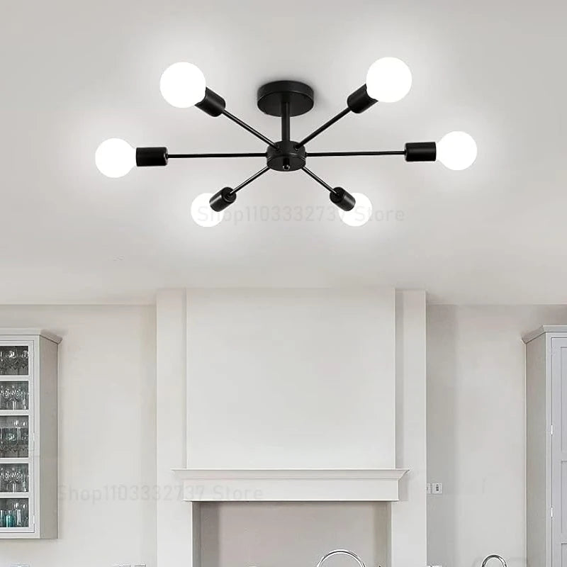 Sleek Black Iron Chandelier for Living Room & Dining Areas