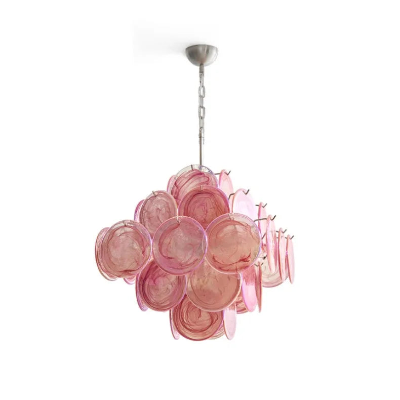 Luxury Pink Disc Murano Chandelier Handmade Vintage Pendant for Living Room & Bedroom