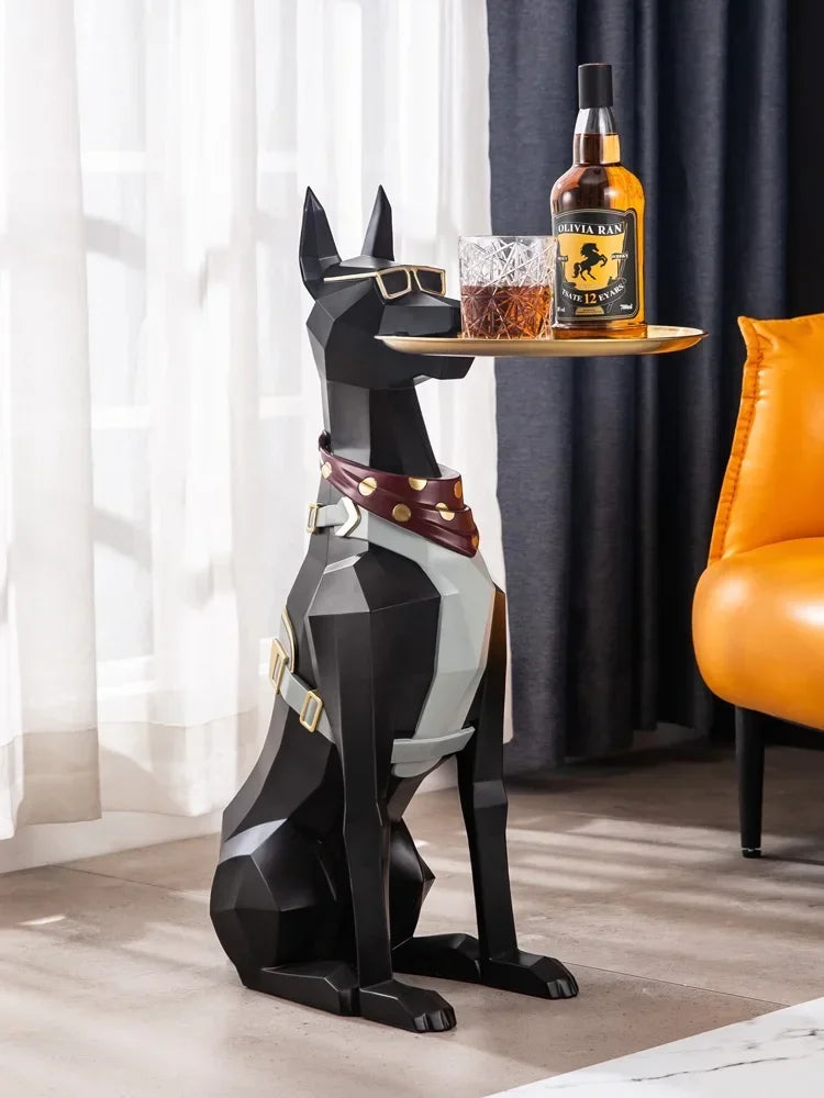 Large Doberman Dog Sculpture – Stylish Home Decoration with Functional Tray Storage
