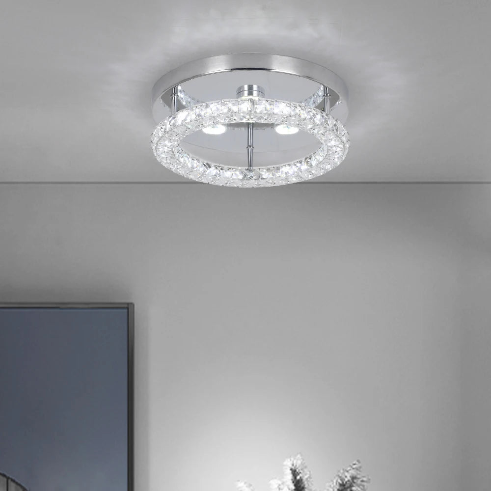 Elegant Crystal Flush Mount LED Ceiling Light – Round & Square Options for Kitchen, Hallway & Foyer