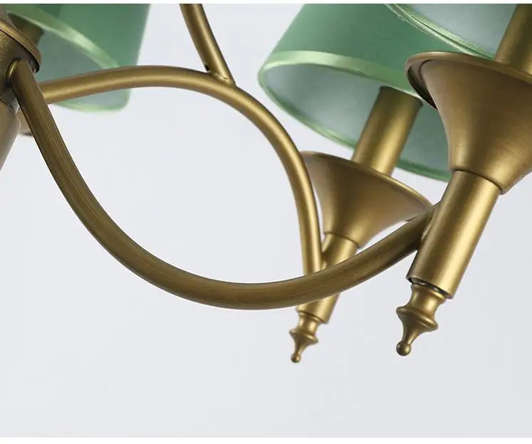 Vintage Iron Chandelier with Soft Cloth Lampshades