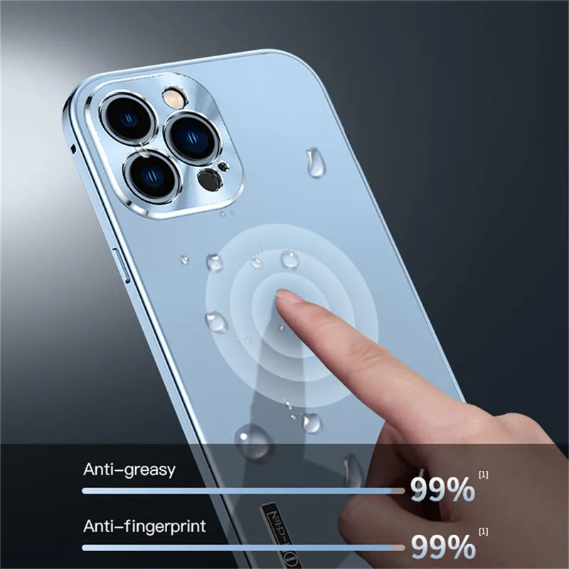 Frosted Luxury Metal Frame Case for iPhone 15, 12, 13, 14 Pro Max with Full Lens Coverage