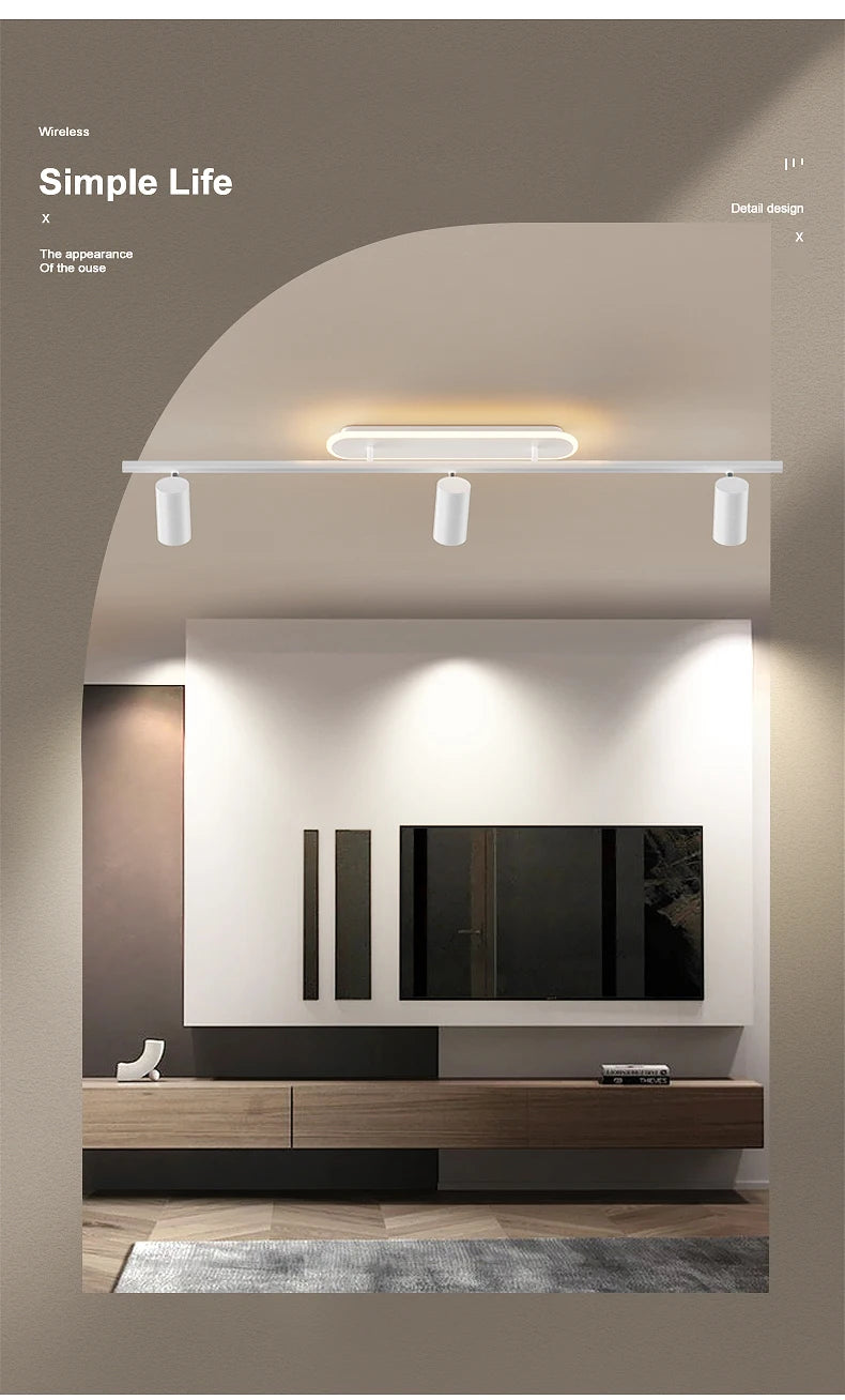 Nordic LED Chandelier with Spotlights – Sleek Strip Ceiling Lamp for Living Room, Bedroom & Balcony