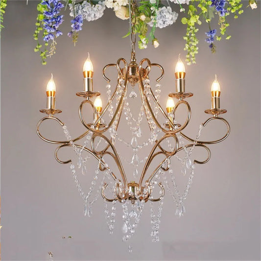 Boutique Country Style Iron Crystal Chandelier - Perfect for Hallways and Home Décor