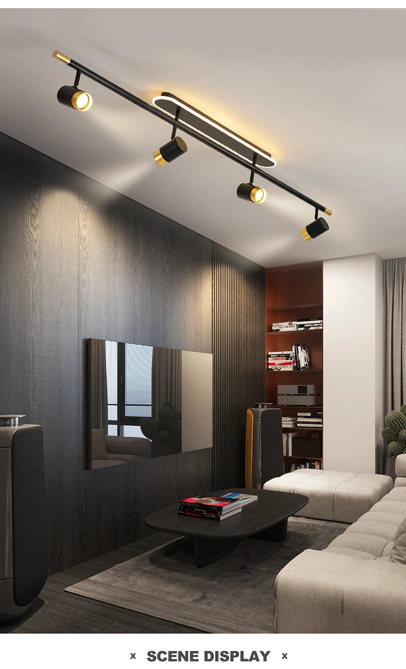 Nordic LED Chandelier with Spotlights – Sleek Strip Ceiling Lamp for Living Room, Bedroom & Balcony