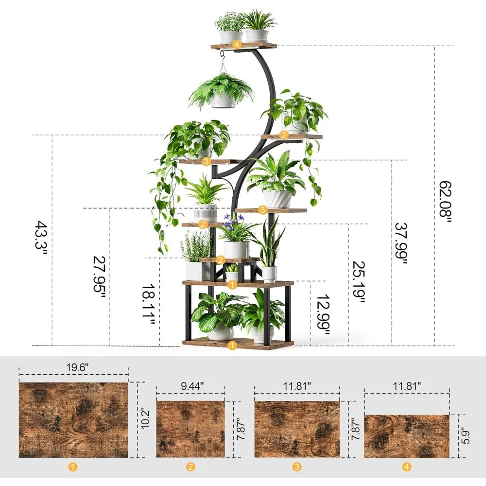 Illuminate & Elevate: 8-Tier Indoor Plant Stand with Grow Lights – 62" Tall Floral Shelf for Lush Indoor Gardens