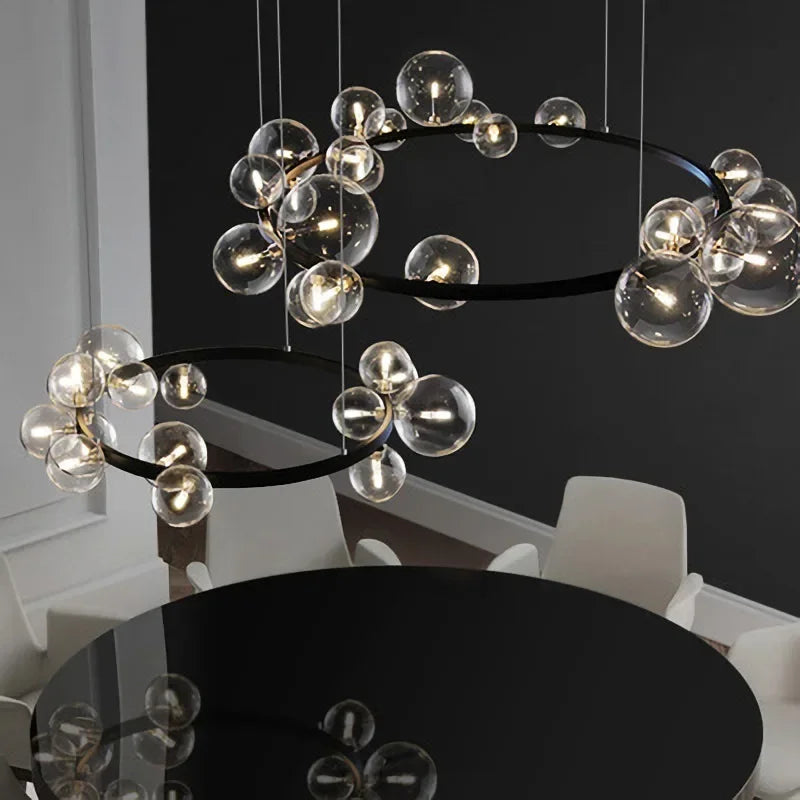 Luxury Nordic Ring Chandelier Glass Ball LED Pendant Light for Kitchen & Living Room Decor