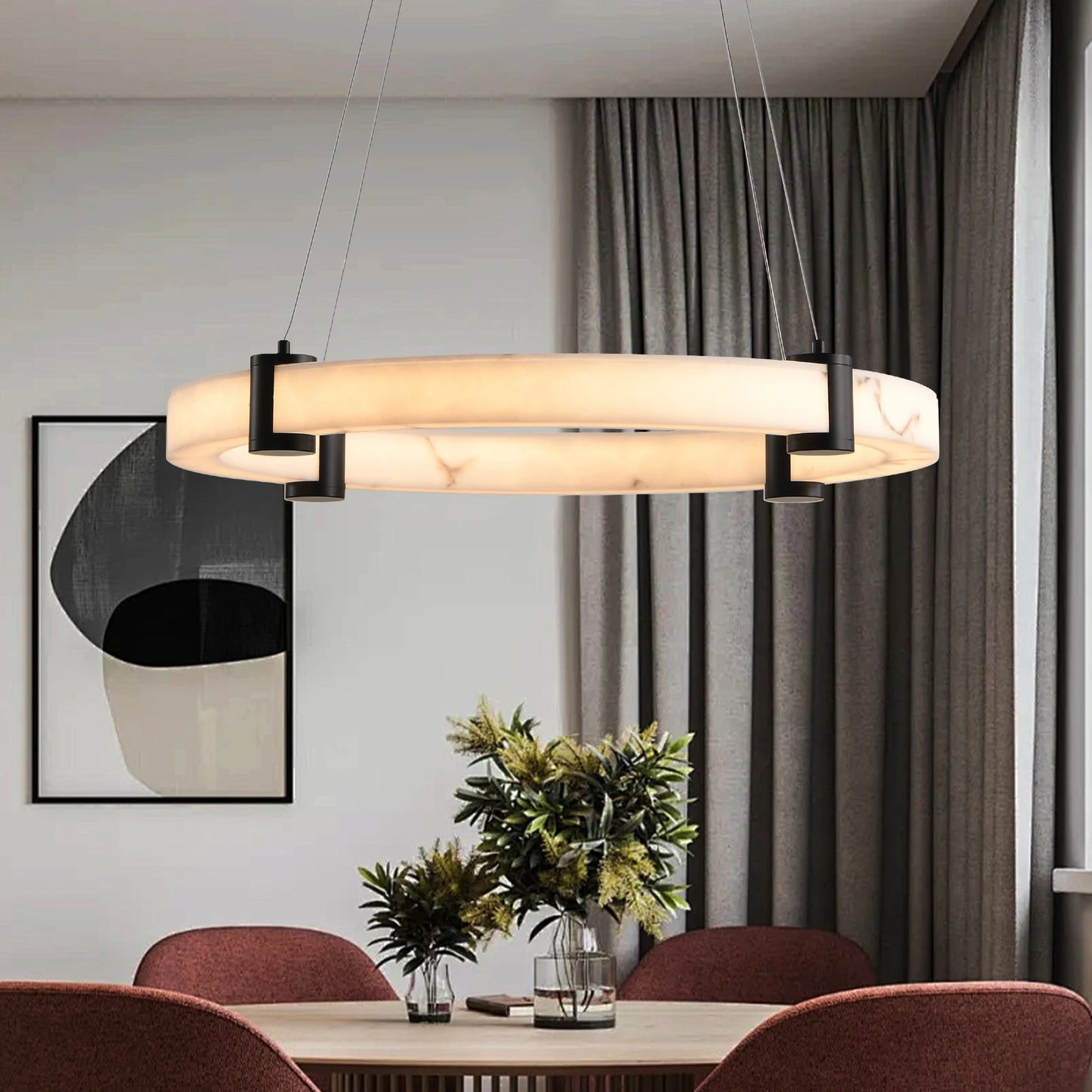Luxury Resin Ring Chandelier – 23.6” Round LED Pendant for Living Rooms & Dining Areas