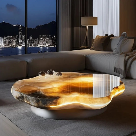 Leather Marble Coffee Table Stylish for Living Room Decor