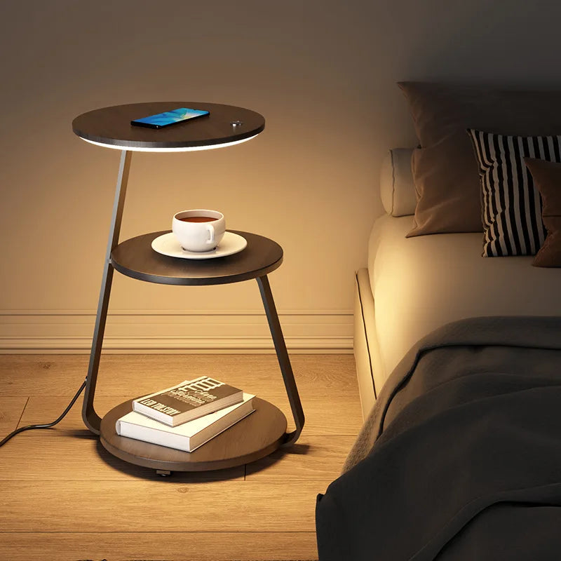 Luxury Multi-Purpose Floor Lamp Table With Wireless Charging For Bedroom & Living Room