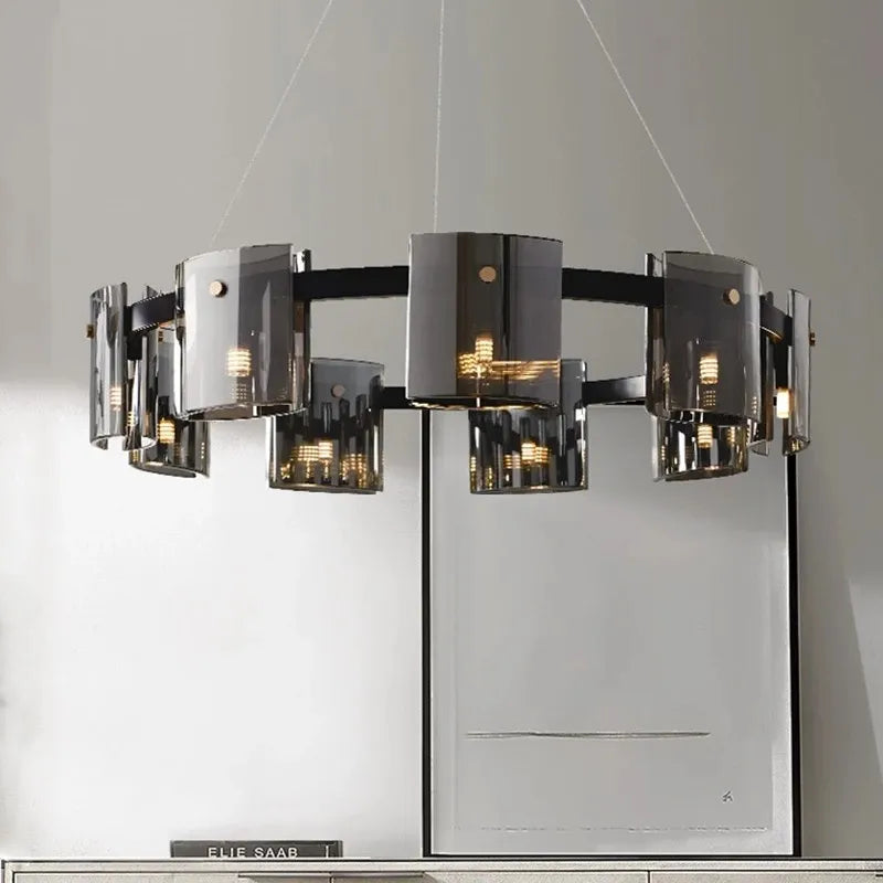Modern Amber Smoky Glass Chandelier - Luxury Lighting for Dining, Living, and Bedroom Spaces