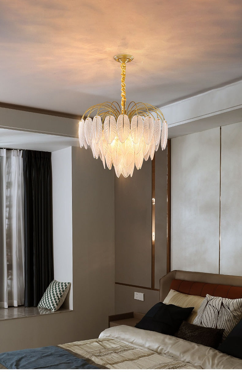 Sleek LED Chandeliers: Nordic Feather Pendant for Dining & Living - Modern Lighting