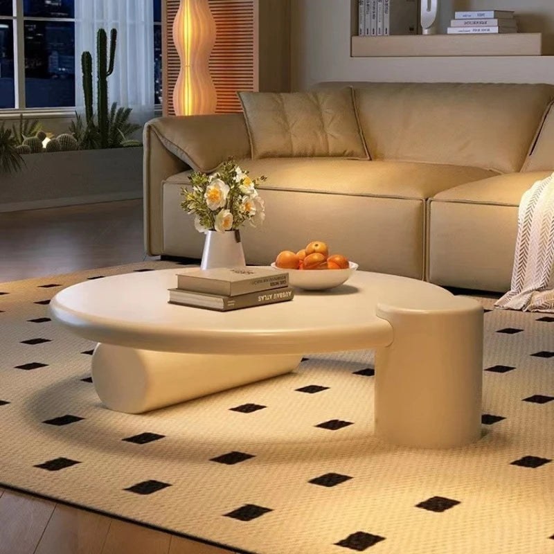 Nordic Minimalist Cream Coffee Table – Modern Designer Living Room Accent Table