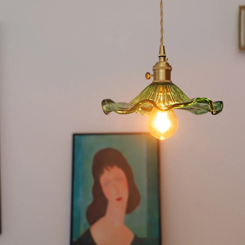Brighten Up Your Space: Vibrant LED Pendant Light with Colorful Glass & Copper - Perfect for Bedrooms, Living Rooms, and Bars