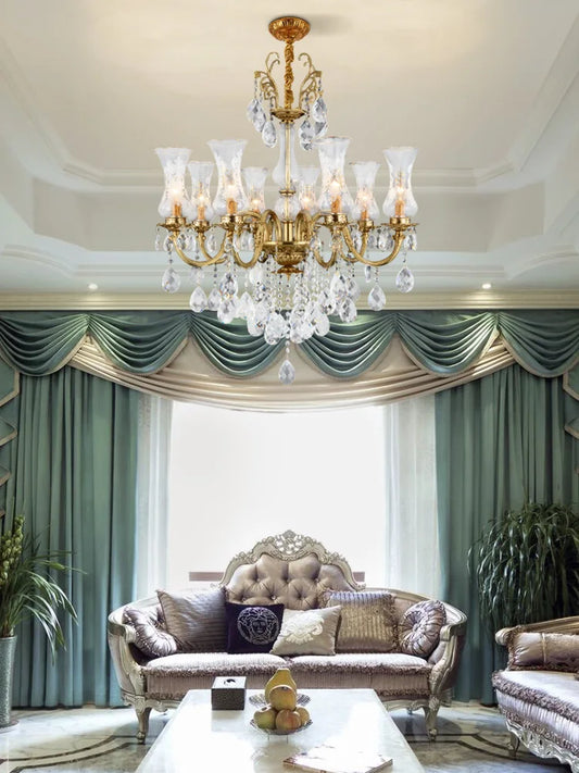 French Style Brass Crystal LED Chandelier Luxury Lighting for Elegant Spaces
