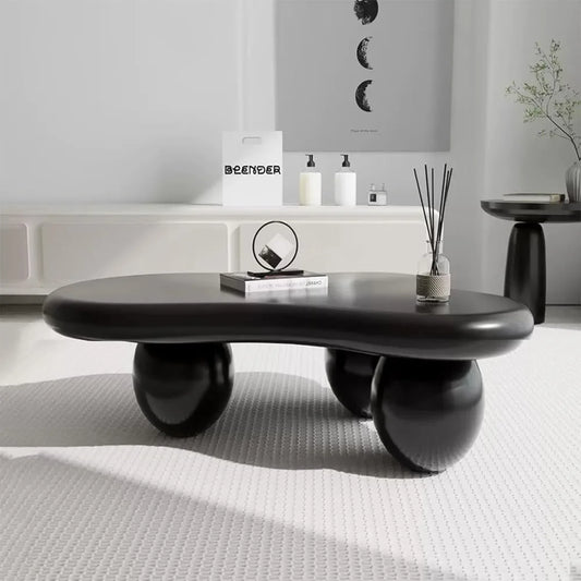 Modern Sculptural Black Coffee Table Stylish Cloud Design with 3 Ellipsoid Legs Perfect for Modern Decor