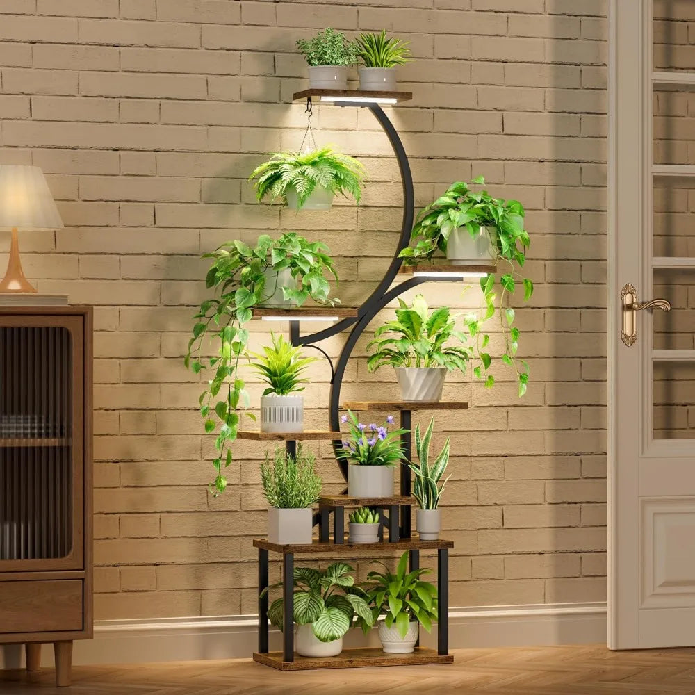 Illuminate & Elevate: 8-Tier Indoor Plant Stand with Grow Lights – 62" Tall Floral Shelf for Lush Indoor Gardens