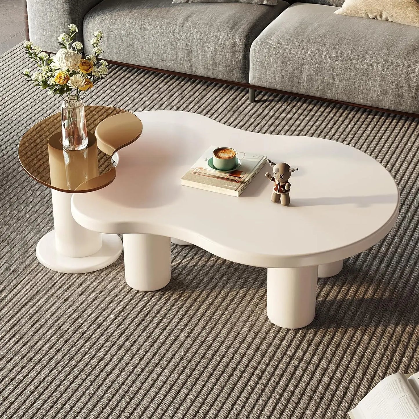 Modern Nesting Coffee Table Set with Tempered Glass Tops for Living Rooms & Apartments