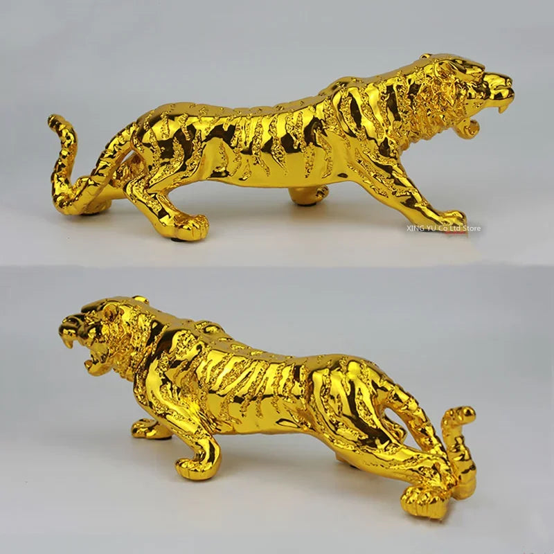 Gilded Elegance: Golden Lucky Tiger Sculpture - A Majestic Resin Craft for Modern Home & Office Decor!