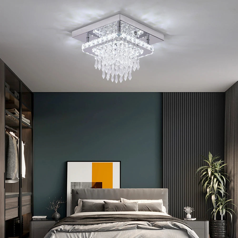 Elegant Crystal Flush Mount LED Ceiling Light – Round & Square Options for Kitchen, Hallway & Foyer