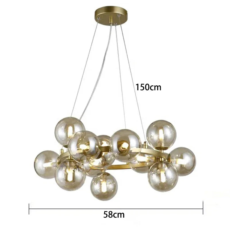 Modern Glass Bubble Chandelier Elegant Round Pendant Light Perfect for Living, Dining & Bedroom Spaces