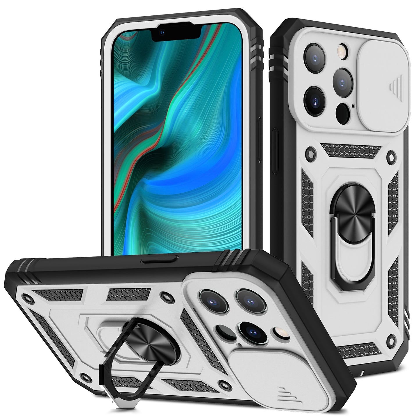 Heavy Duty Case For iPhone 15 14 13 12 Pro Max with Camera 360 Degree Rotate Kickstand Sturdy Shockproof Cover