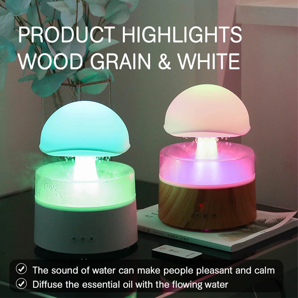 Tranquil Mushroom Air Humidifier & Aromatherapy Lamp – Calming Rain Cloud Diffuser with Soothing Water Sounds & Night Light!