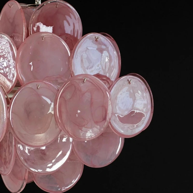 Luxury Pink Disc Murano Chandelier Handmade Vintage Pendant for Living Room & Bedroom