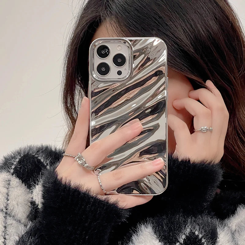 Luxury Silver Silk Pattern Phone Case,Soft Back Cover for iPhone 15,15 Pro Max