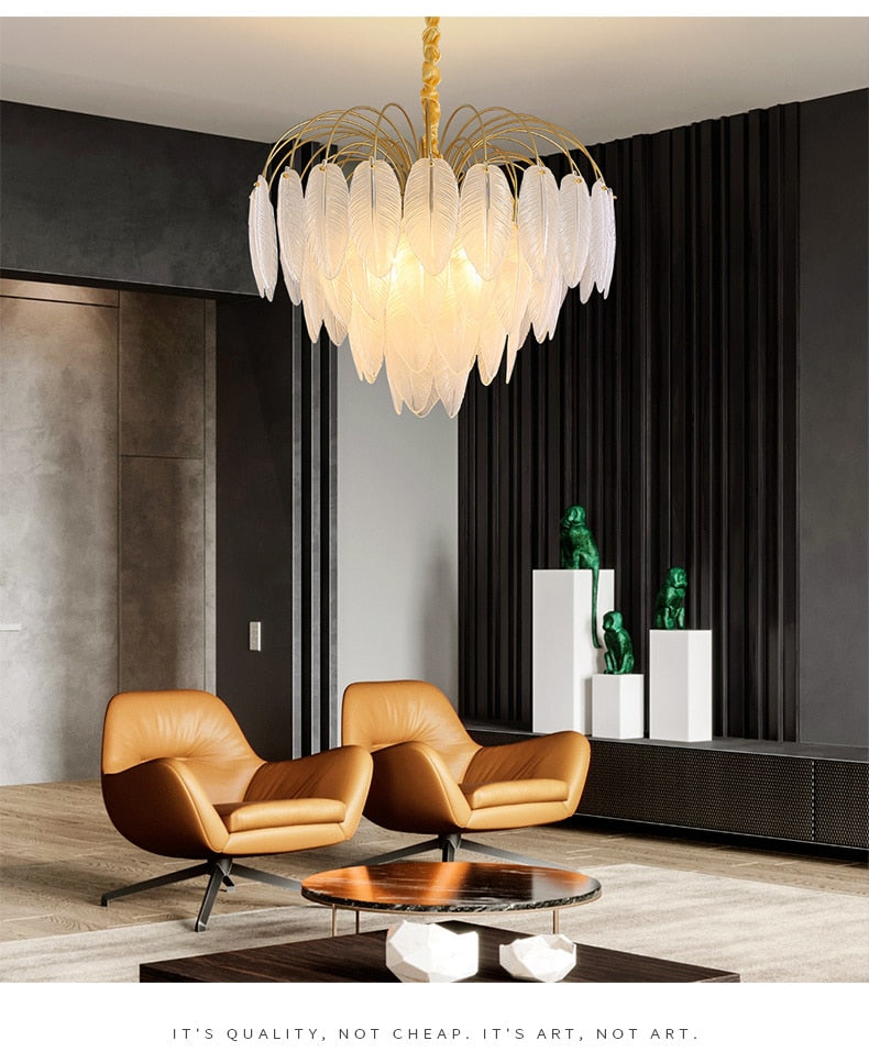 Sleek LED Chandeliers: Nordic Feather Pendant for Dining & Living - Modern Lighting