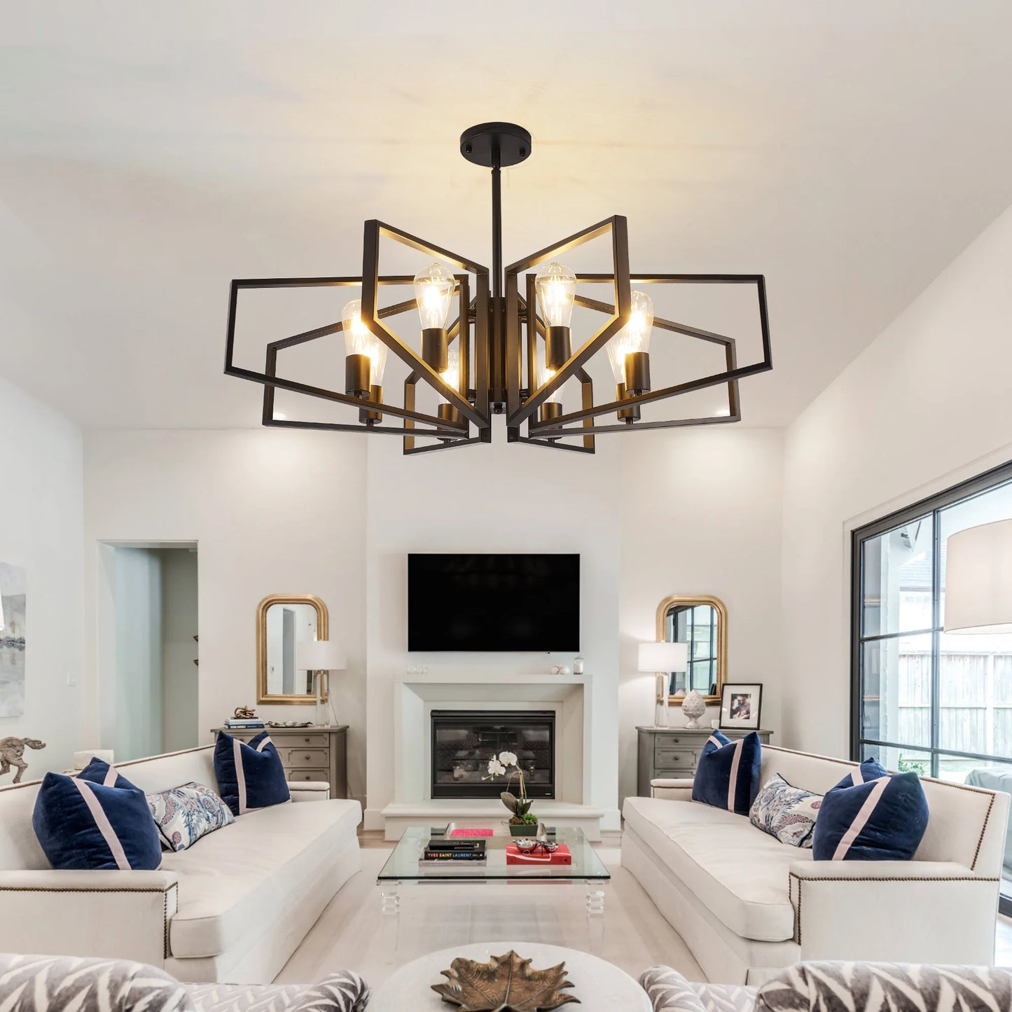 Luxury 8-Light Ceiling Chandelier – Geometric Metal Pendant for Stylish Interiors