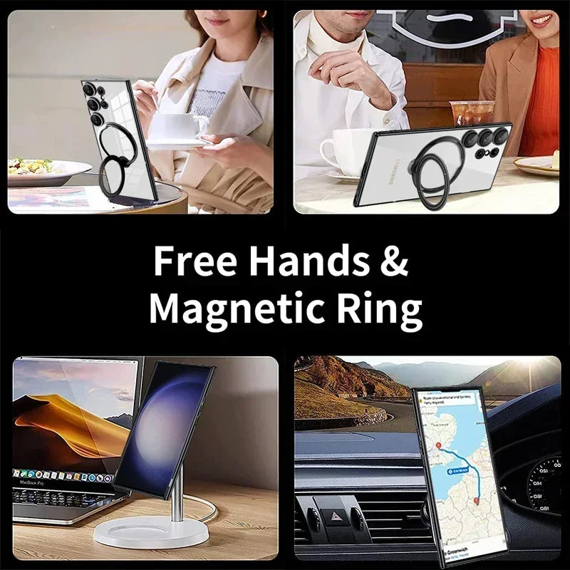Magnetic Clear Ring Case with MagSafe for Samsung Galaxy S24/S23/S22 Ultra Plus - Ultimate Protection with Lens Covers!