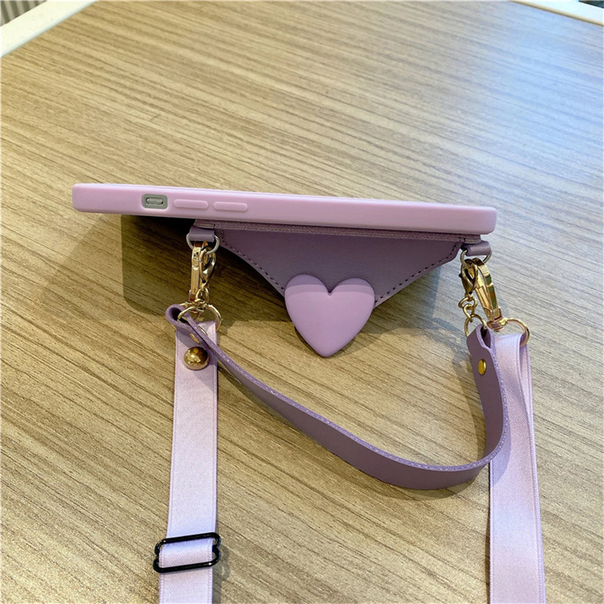 Korean Crossbody Lanyard Necklace Strap Card Holder Case: Stylish Purple Design for iPhone 11, 12, 13, 14 Pro Max & More!