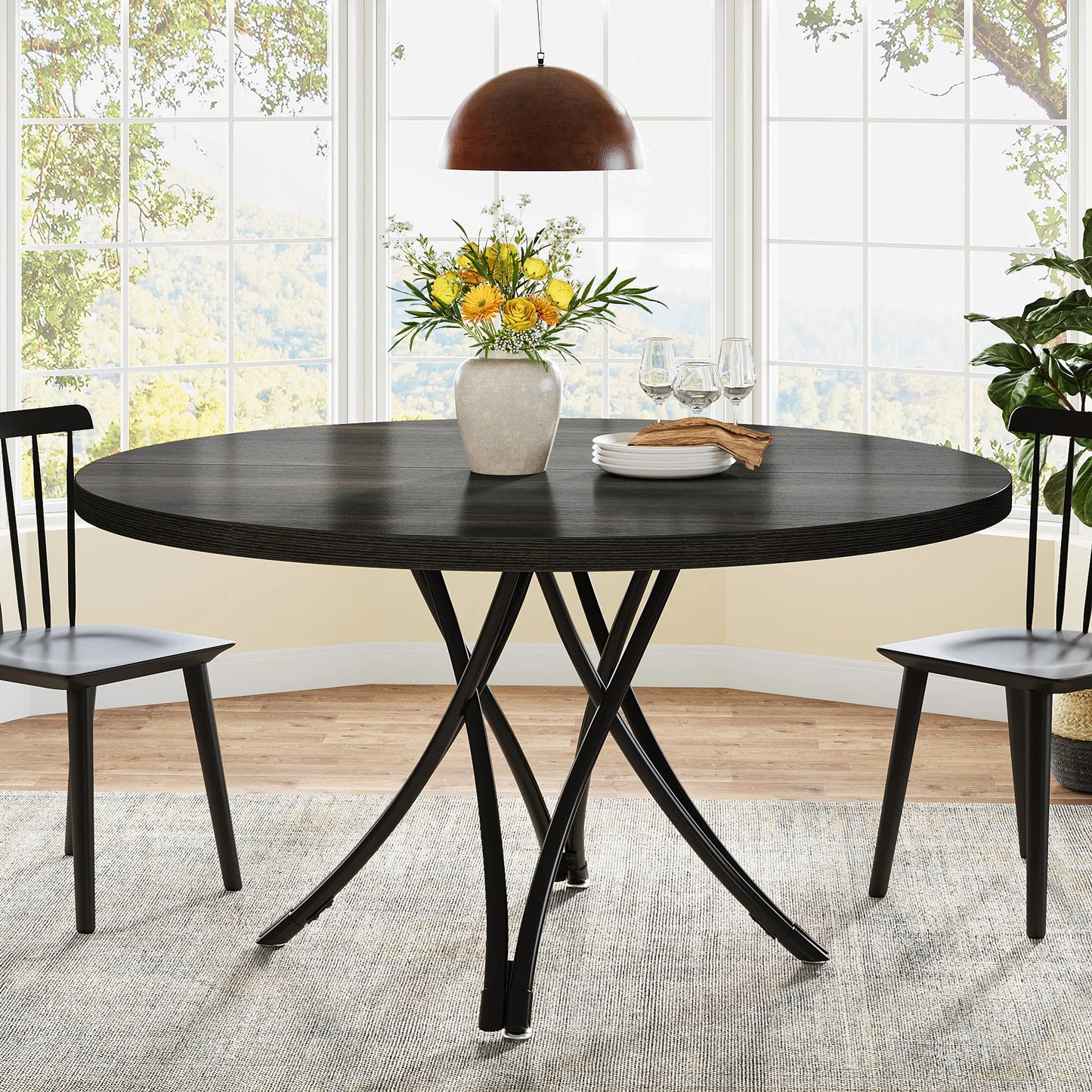 Tribesigns Circle Dining Table – 47-Inch Industrial Farmhouse Table for Kitchen & Dining