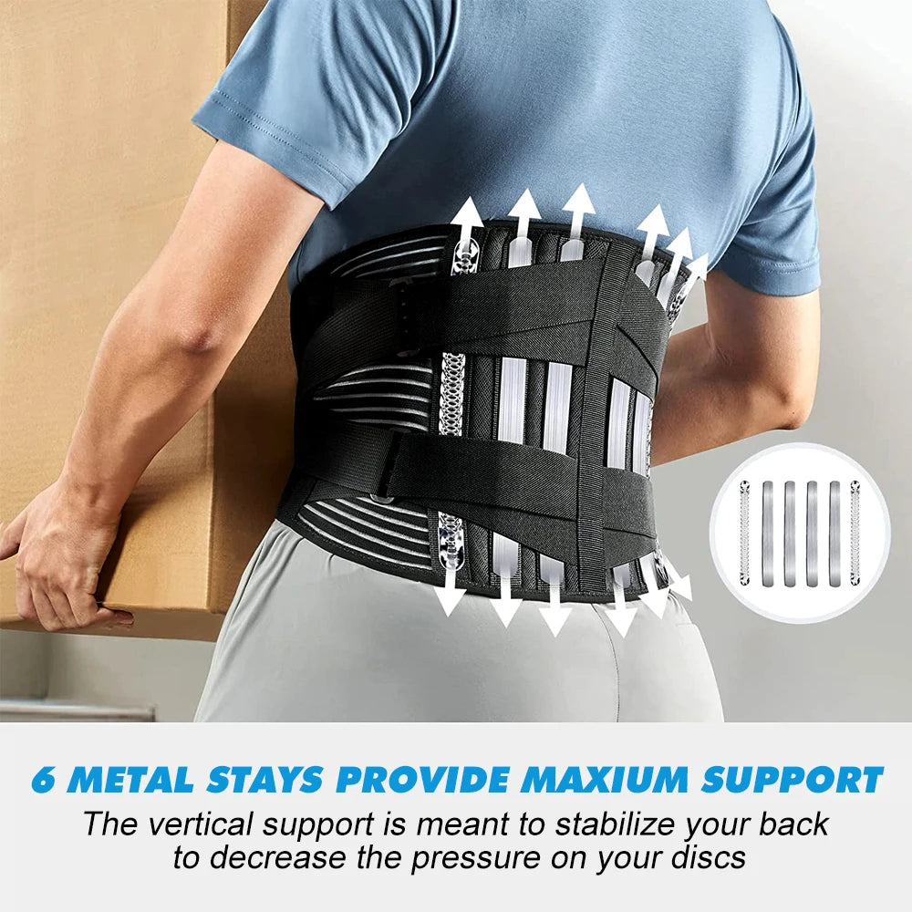 Ultimate Back Brace: Adjustable Support Belt for Men & Women – Alleviate Lower Back Pain with 6 Stays and Anti-Skid Lumbar Support!