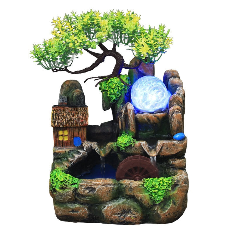 LED Lights Resin Rockery Flowing Water Fountain For Home Decoration