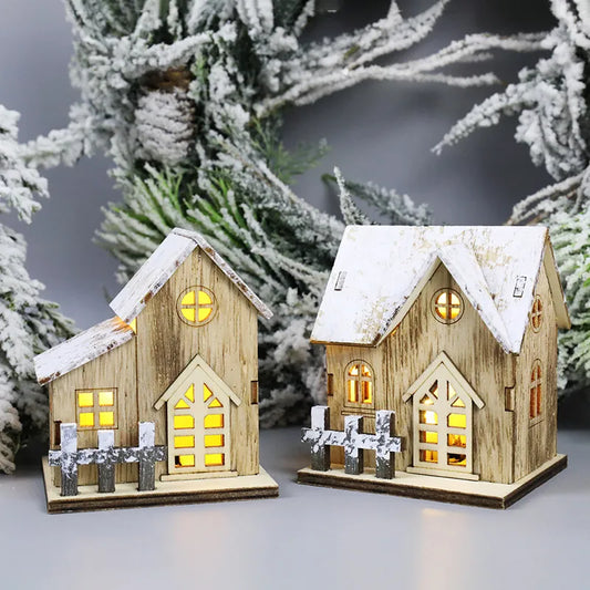 Wooden House Luminous Cabin for Decoration Christmas LED Light